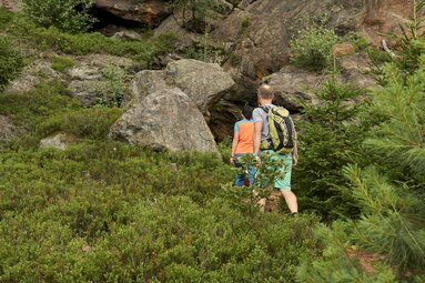 Eine Frau und ein Mann wandern in der Nähe des Gipfels vom Silberberg.  | © Bodenmais Tourismus & Marketing GmbH