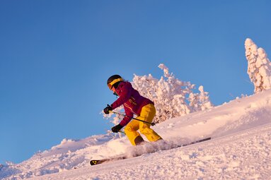 Frau fährt am großen Arber die Skipiste runter | © Bodenmais Tourismus & Marketing GmbH